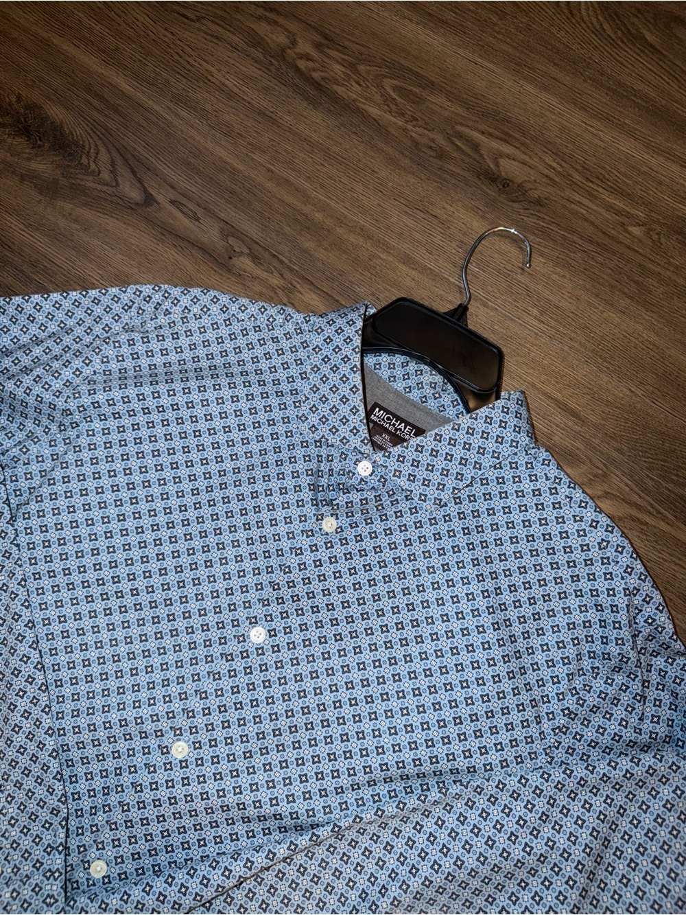 Michael Kors Men's XXL Blue Diamond Print Button Down Long Sleeve Dress Shirt